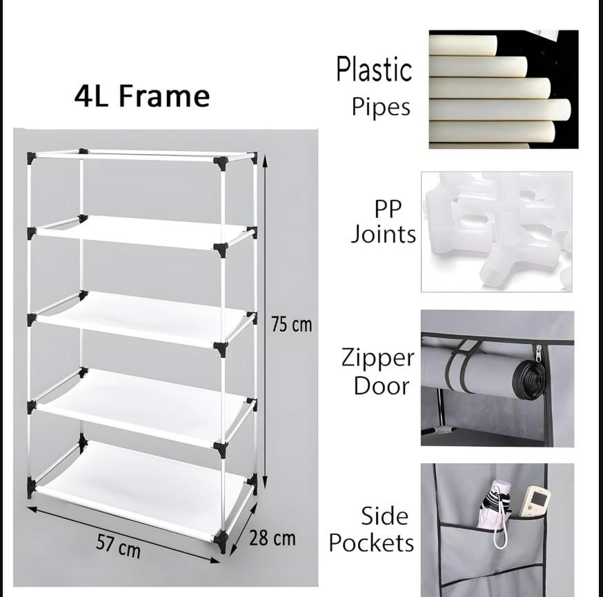 4 Rack Collapsible Wardrobe Cabinet and Shoe Rack